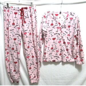 PJ Couture Medium Pink Soft Cheers Santa's Helper Champagne Martini Pajama Set